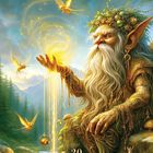 Text: "20 Waldbewohner". Ein friedliches Fabelwesen mit langen Ohren sitzt an einem Bach, umgeben von leuchtenden Vögeln.