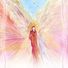 „Elodienael. Ich schütze deinen Herzensweg.“ Illustration eines Engels mit großen, bunten Flügeln.