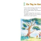 "Ein Tag im Garten" steht oben. Darunter Text über Winnie Puuh und Christopher Robin beim Klettern im Hundert-Morgen-Wald.