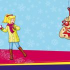 Eine Illustration zeigt Schneeflocken, links ein fröhliches Mädchen mit Schneeball, rechts ein Beutel mit einer großen roten "2".