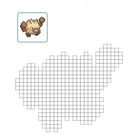AUSMALBILD. Male das Bild anhand der Vorlage aus. Oben links ein Pixel-Bild eines cartoonartigen Wesens. Darunter Gitternetz.