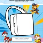 "Los geht’s, PAW Patrol! Was ist in deinem Rucksack? Schreibe oder zeichne es hier auf." 
Illustration eines leeren Rucksacks.