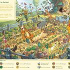 Bezeichnung: Viel zu tun im Garten! Sommer im Hundert-Morgen-Wald. Illustration einer Gartenszene mit vielen Tieren.
