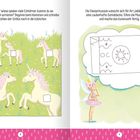 Links: Einhörner auf einer Wiese, zu sortieren. Rechts: Feenprinzessin plant eine Satteldecke.