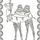 Illustration eines dekorierten Kamels mit Paisley-Mustern, umrandet von Mandalas.