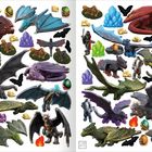 Verschiedene farbige Drachen und Krieger sind von Eiern, Kristallen, Münzen und Flammen umgeben.