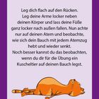 "Atemübung", Anleitung zur Entspannung durch kontrolliertes Atmen. Illustration: orangefarbene Katze liegt entspannt.