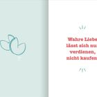 "Wahre Liebe lässt sich nur verdienen, nicht kaufen." Illustration von zwei Glückskeksen mit einem Herz darunter.