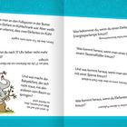 Eine humorvolle Doppelseite mit Elefantenwitzen und einer Illustration eines Elefanten in einem Baum.