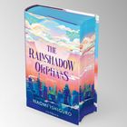 "The Rainshadow Orphans", Roman von Naomi Ishiguro. Farbenfrohes Cover mit urbaner Skyline und dramatischem Himmel.
