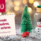 "20. Wenn wir Freude im Herzen bewahren, geht sie nicht verloren. Friederike Weichselbaumer." Mini-Schneemann im Glas.