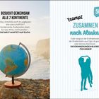 49. Besucht gemeinsam alle 7 Kontinente. 50. Trampet zusammen nach Alaska! Globus auf Klippe, Paar-Silhouette.