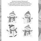 Die Illustration zeigt vier Schneemänner mit Mützen und Schals, drei fröhlich und einer auf Skiern.