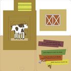 Texte: „Kneife... Gras...“; „Wie viele... Fliegen?“; „Wo... Küchen-...?" Illustration von Kühen im Stall, Heu, Fenster.