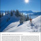 Zugspitzblick vom Laber, Ammergauer Alpen, Bayern, Deutschland. Verschneite Winterlandschaft mit Sonne, Bergen und Tannen. Eine Person wandert durch den Schnee. Unten Kalendarium für Februar 2027.