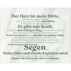 Text aus Psalm 23 in verschiedenen Schriftgrößen: „Der Herr ist mein Hirte… Deine Güte und Gnade begleiten mich.“