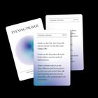 Drei Karten mit "Evening Prayer" und spirituellem Text auf einem dunklen Hintergrund.