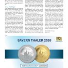 Text: Schön, Gering erhalten, BAYERN THALER 2026, 5€ Gutscheincode*: sommer5. Zwei Münzen mit Schloss Neuschwanstein.