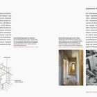 Tragendes System: Querwandbauweise. Außenwand: Konstruktion und Bauphysik. Zwei Fotos von Gebäudeteilen und eine technische Zeichnung.