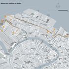 "Wohnen und studieren im Norden" steht oben. Stadtkarte von Venedig mit Markierungen und einer orangenen Route.