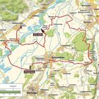 Kartentext: Schwennenbach, Berg, Wolperstetten, Schloss Kalteneck. Route um Buttenwiesen. Höhenprofil unten links.