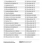 Themen der Rechenstreifen: Liste von Mathematikthemen, nummeriert von 1 bis 40. Unten Verlagsinformationen.