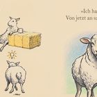 »Ich hab’s! Von jetzt an sage ich ...« Schaf-Illustrationen in verschiedenen Posen, eine mit Glühbirne.