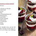 Rezept für Schwarzwald-Kirsch-Dessert, Zutatenliste links, daneben Dessert in Gläsern mit Schichten aus Sahne, Kirschen.
