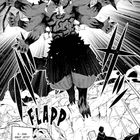 „D...das sieht jetzt wirklich übel aus...“ Ein riesiges sechsarmiges Monster mit Flügeln schwebt, während Menschen erschrocken reagieren. Geräusch: „FLAPP“.