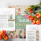 "Das Gesamtbild", "3. Tischkonzept: Boho", "Deine DIY-Traumhochzeit". Fotos und Rosen ergänzen die kreative Hochzeitsthematik.