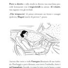 Kapitel 1: "PIOGGIA A CATINELLE". Illustration: Eine Frau mit Brille fährt ein Auto im Regen, Scheibenwischer aktiv.