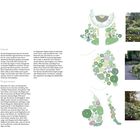 Layout: Gestaltungsmöglichkeiten für Kiesgärten, atmosphärische Entwicklung. Proportionen: Wegebreiten und Pflanzenbedarf. Links Text, rechts Diagramm und Gartenfotos.