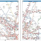 Stadtplan von Mailand mit zwei großen Bereichen. Rote, blaue und grüne Linien zeigen U-Bahn- und Tram-Routen.