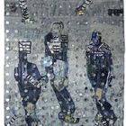 Eine Illustration zeigt drei stilisierte, abstrahierte Figuren in Fußballtrikots auf einem gepunkteten Hintergrund.