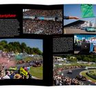 Große Überschrift: "Die Startphase". Menschenmenge jubelt bei einem Autorennen. Autos auf der Rennstrecke, Fahnen werden geschwenkt.