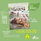 „Ein Buch für Hansi“ in großer Schrift, vegan zertifiziert, ohne Folie, nachhaltige und klimakompensierte Produktion.