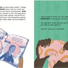 Linke Seite: „Du könntest auch ein Tuch...“ Oben: Illustration von zwei Menschen mit Trophäen. Rechte Seite: Hände mit buntem Tuch.