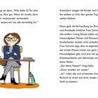 Seite 38-39, links Illustration einer Frau mit Brille an einem Tisch mit Buch und Flasche. Text über Verhandlungen und Schule.