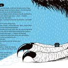 "Tag 16 von 23" und ein Dialog zwischen einem Bussard und einer Fliege. Illustration von Vogelklauen im Regen.