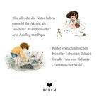 Texte für Naturliebhaber, Wandermuffel, Ausflug mit Papa. Illustrationen von Kindern in der Natur, Logo "BOHEM" unten.
