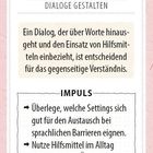 Texte über sprachliche Herausforderungen und Hilfsmittel. Empfehlung: Settings für Austausch und Hilfsmittel im Alltag nutzen.