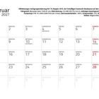 Februar 2027: Text über ein Löschfahrzeug der Feuerwehr und ein Kalender mit Feiertagen wie Weiberfastnacht und Valentinstag.