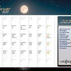 Kalender: Monat Februar 2027. Gedicht: "An den Mond" von Johann Wolfgang von Goethe. Vollmond über ruhigem Wasser.
