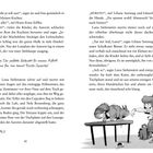 Seite 42. Text über eine Szene mit Kindern und einem einäugigen Tier namens Bürste. Illustration: Mädchen streckt Hand zu Katze aus, die auf einem Tisch sitzt.