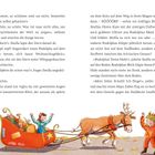 Textausschnitt einer Geschichte über Rudolphas unerwartete Flugerfahrung. Illustration zeigt Rudolphas Schlitten.