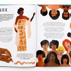"NUDE" Überschrift, Text über Michelle Obama und Kleidung in "Nude". Illustrationen von Menschen in verschiedenen Hauttönen.