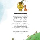 Text: "Ein Bär namens Ikaros..."
Illustration: Vase mit Blumen, Katze, fliegende Bienen über Wiese.