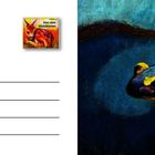 Links steht "Von den Waldtieren", rechts eine Pastellzeichnung eines Feuersalamanders in Blau und Gelb.