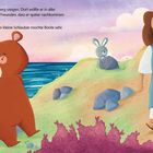 Texte berichten über Jesus und Boote. Illustration zeigt einen Bären, ein Bärenkind, einen Hasen und Jesus nahe am Meer.