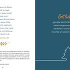 Links ein Gedicht über Bethlehem von Phillips Brooks. Rechts steht: "Gott liebt es..." mit weißen Weihnachtsbaum-Skizzen.